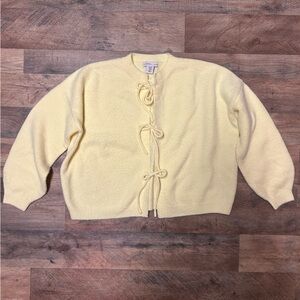sincerely jules butter yellow bow self tie long sleeve cardigan